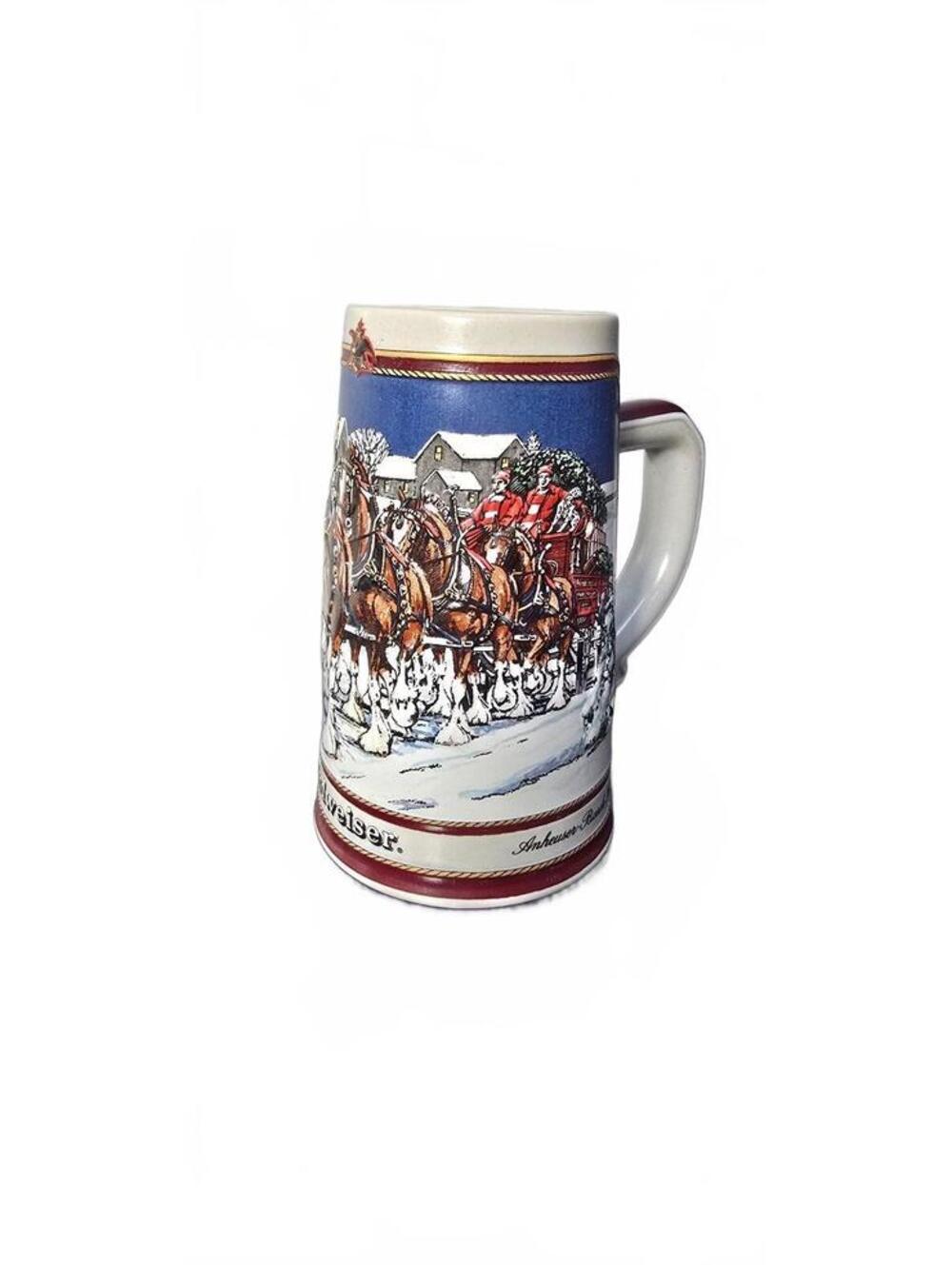 1989 Budweiser Clydesdale Horses Winter Ceramic Beer Stein Mug